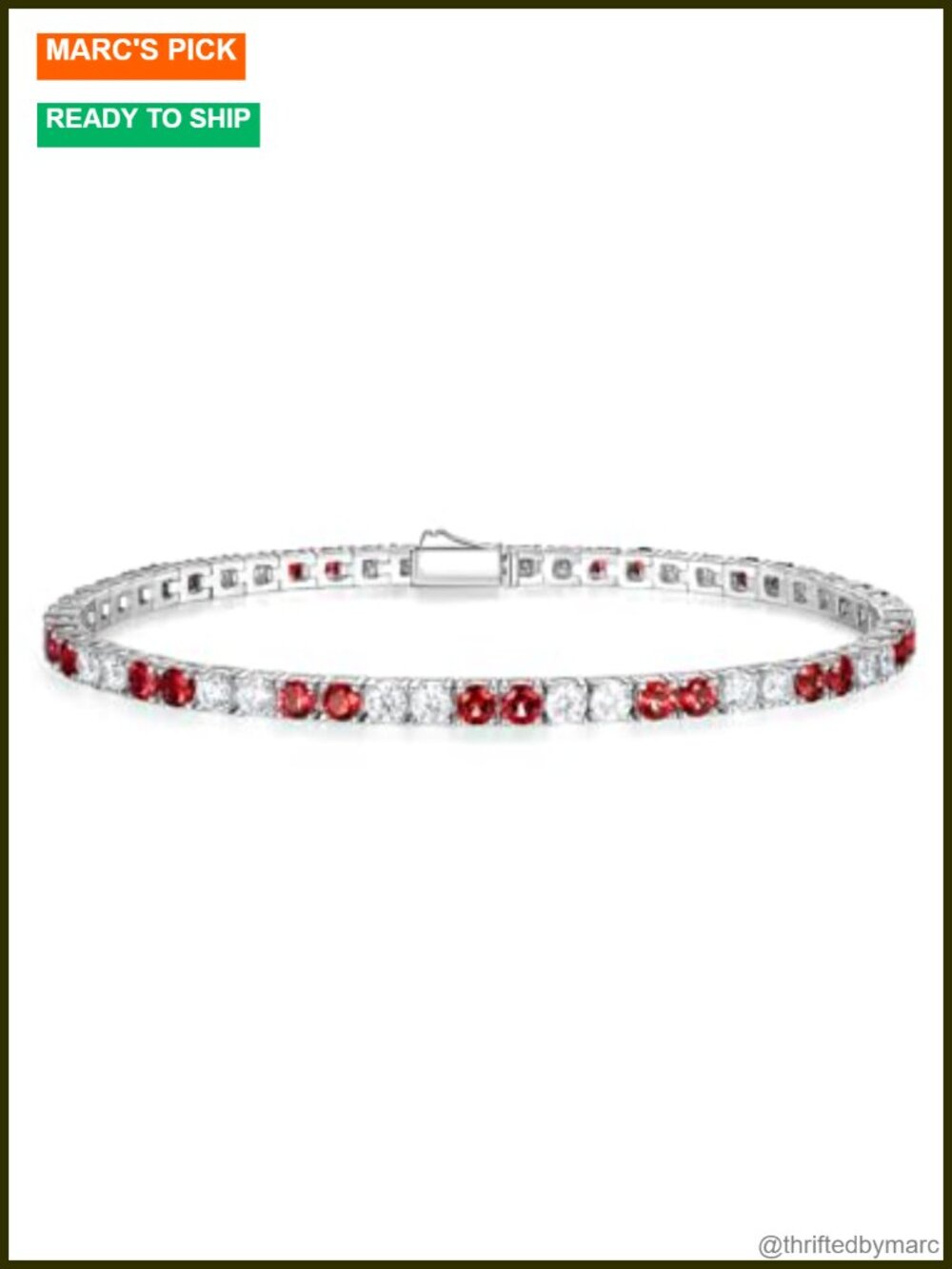 Moissanite & Ruby Tennis Bracelet Sterling Silver 4.7ct